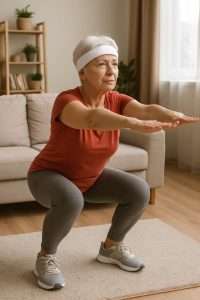 Older lady squat exercise