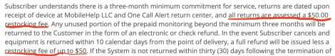 MobileHelp T&C Restocking Fee