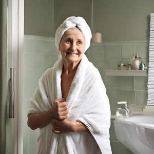 Older Lady Coming Out of Shower