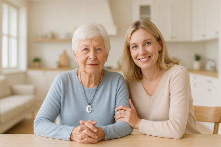 Senior with fall detection pendant